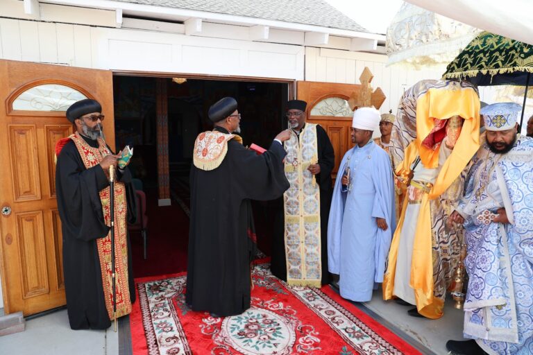 Clergy at the door of the church during the consecration